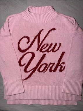 Abercrombie Kids Pink Sweater with Red "New York" Script Size 5/6